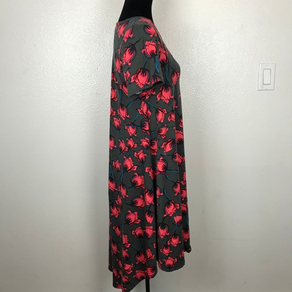 LuLaRoe Carly Floral Gray Pink Hi-Lo Dress - Picture 5 of 7
